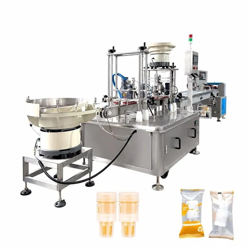 Cap-cavity honey filling and sealing line with bowl feeder and rotary table